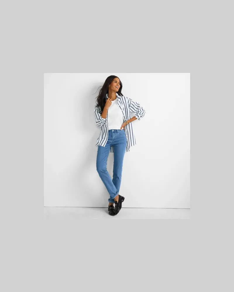 Lands' End Straight Fit Recover Jeans Mid Waist, Damen, Größe regular, Blau, Elasthan/Baumwoll-Mischung/Polyester-Mischung, by Blau