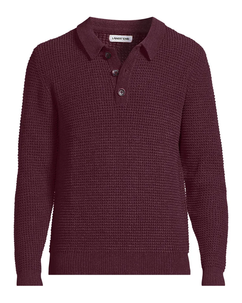 Lands' End Chenille-Pullover mit Polokragen, Herren, Größe regular, Rot, Wolle/Polyester/Nylon, by Rot