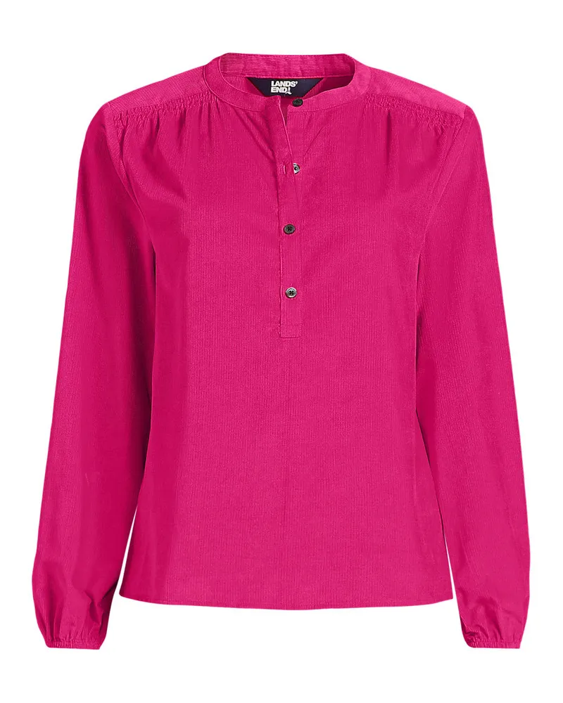 Lands' End Feincord-Bluse mit Raffungen, Damen, Größe regular, Rot, Baumwolle, by Rot
