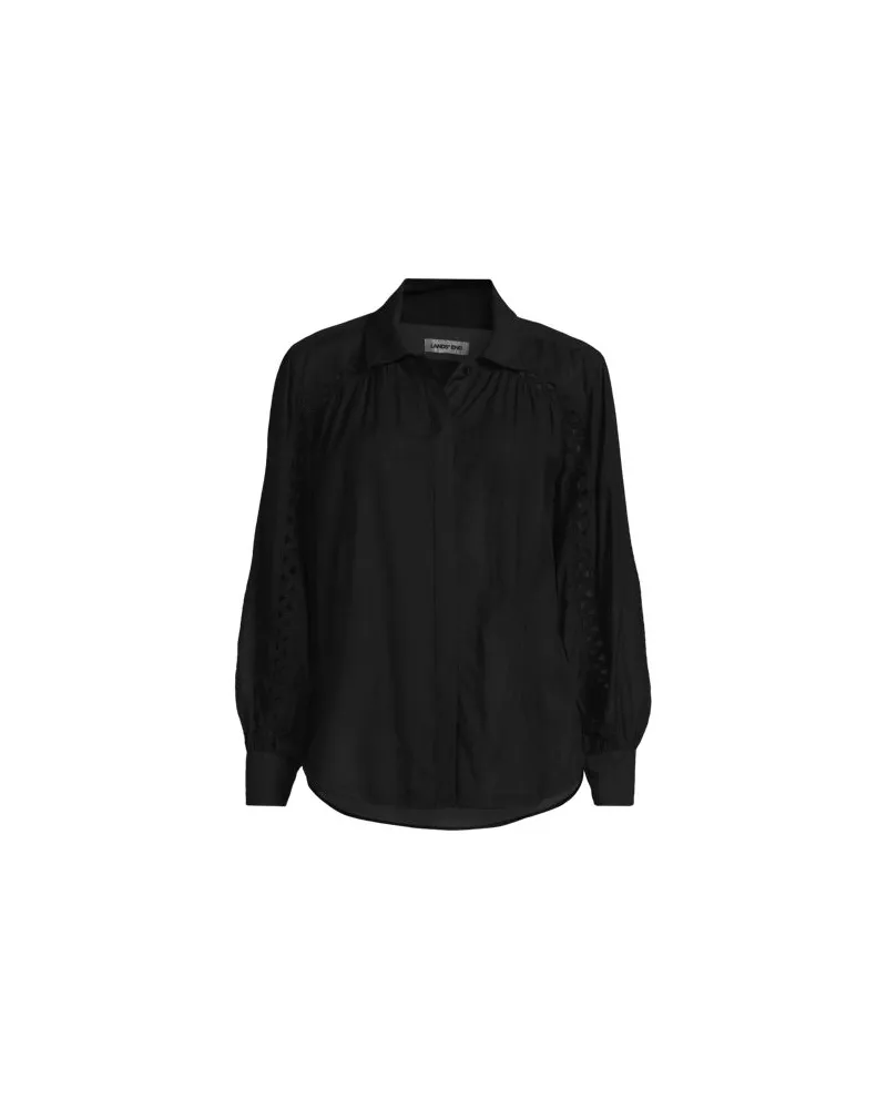 Lands' End Geraffte Bluse aus Voile mit Spitzeneinsätzen, Damen, Größe:32-34 regular, Schwarz, Baumwoll-Mischung/Viskose-Mischung, by Schwarz