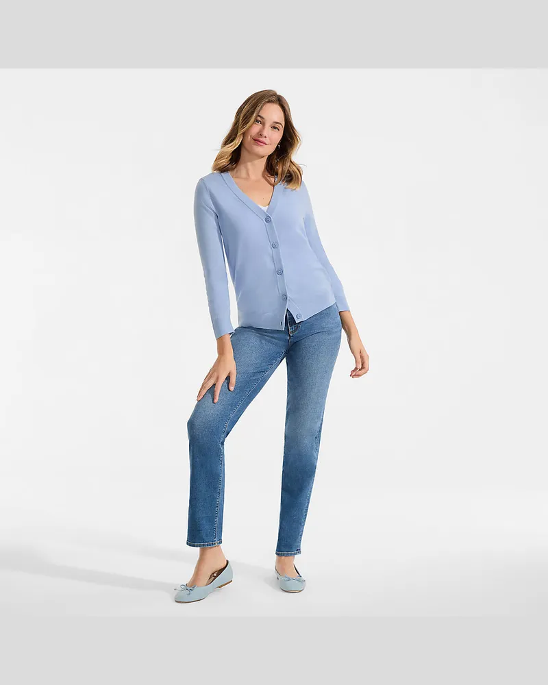 Lands' End CashTouch Cardigan mit V-Ausschnitt, Damen, Größe regular, Blau, Polyacryl, by Blau