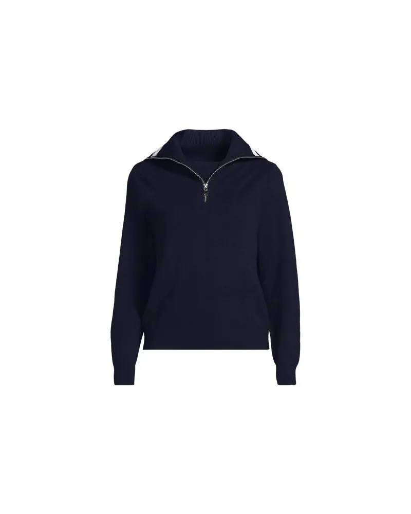 Lands' End Feinstrick-Pullover in Troyer-Optik, Damen, Größe petite, Blau, by Blau