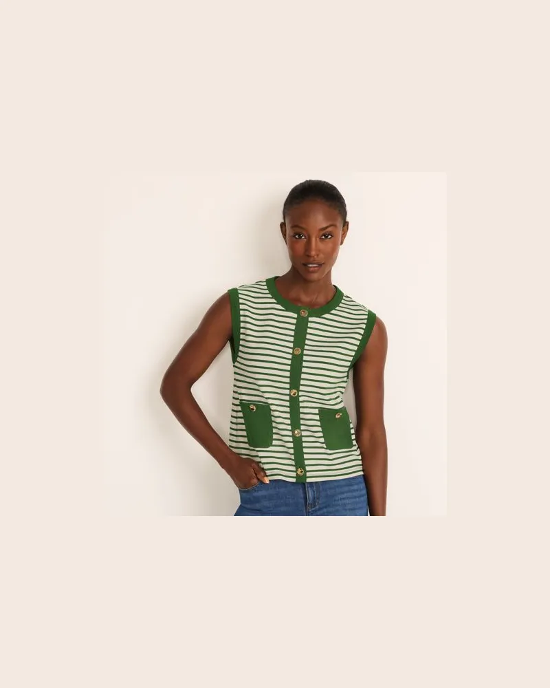 Lands' End Feinstrick-Top mit Metallknöpfen, Damen, Größe:44-46 regular, Grün, Polyester/Viskose/Polyester-Mischung, by Grün