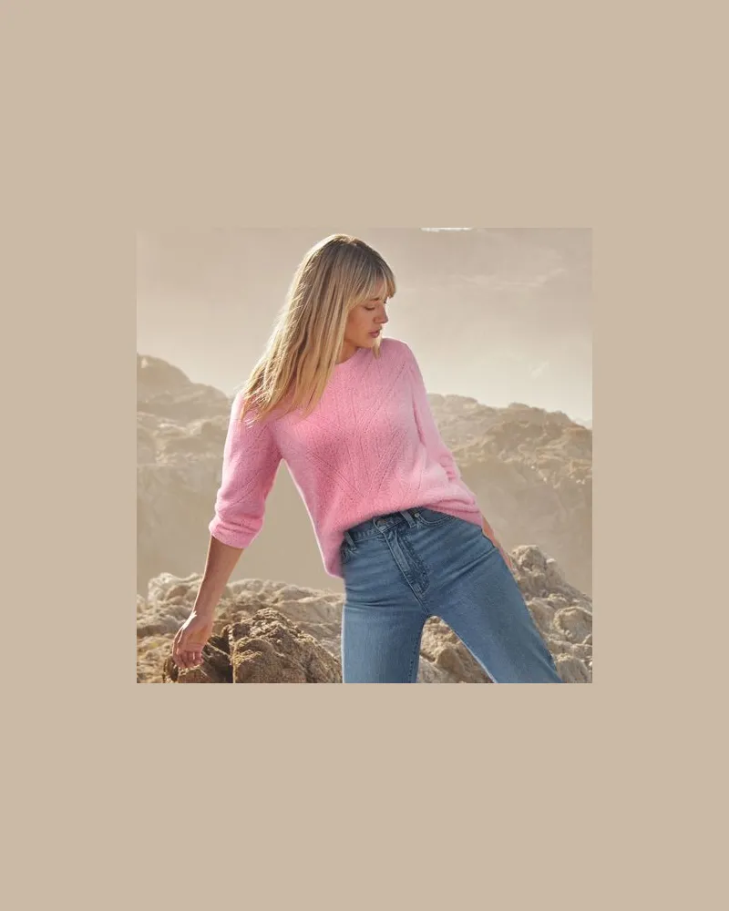 Lands' End Ajourpullover aus Wimperngarn, Damen, Größe:44-46 regular, Pink, Baumwoll-Mischung/Nylon-Mischung, by Pink