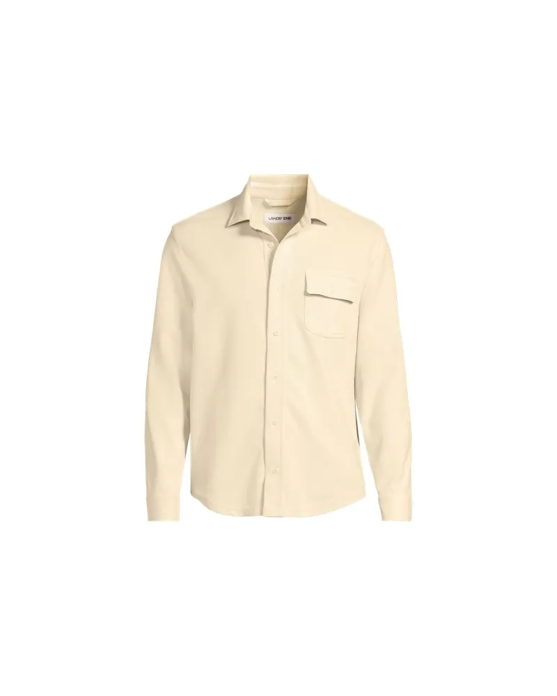 Lands' End Jerseyhemd mit Struktur, Herren, Größe:44-46 regular, Weiß, Elasthan/Baumwoll-Mischung/Polyester-Mischung, by Weiß