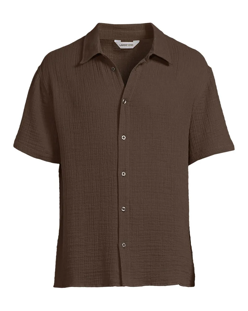Lands' End Doppellagiges Kurzarm-Hemd, Herren, Größe regular, Braun, by Braun