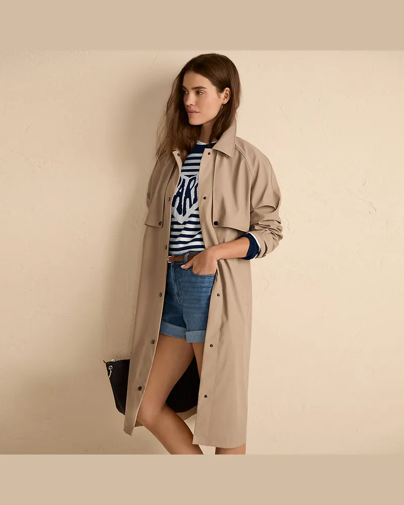 Lands' End Langer Regenmantel, Damen, Größe regular, Beige, Polyester/Polyurethan, by Beige