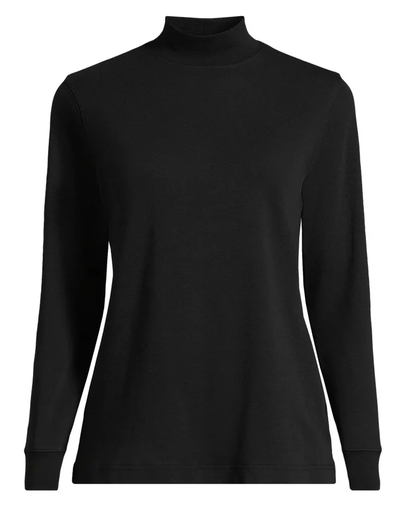 Lands' End Stehkragen-Shirt, Damen, Größe petite, Schwarz, Baumwolle, by Schwarz