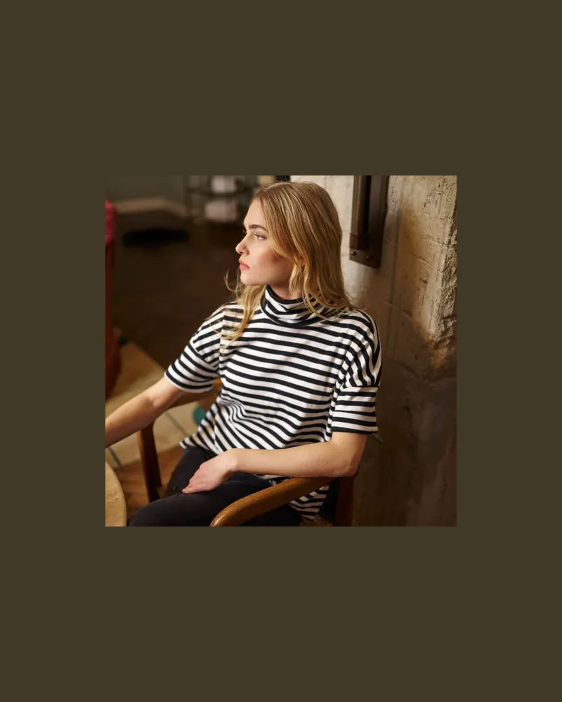 Lands' End Supima Rollkragenshirt, Damen, Größe regular, Schwarz, Baumwolle, by Schwarz