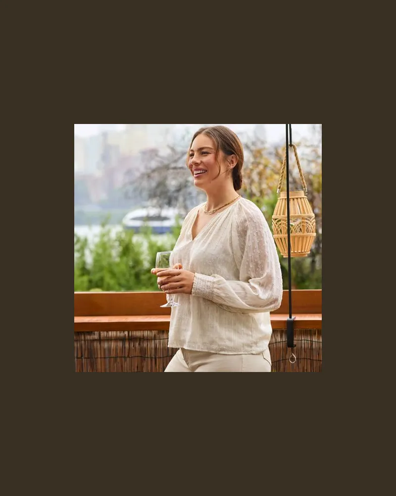 Lands' End Bestickte Chiffonbluse, Damen, Größe:40-42 regular, Weiß, Polyester, by Weiß