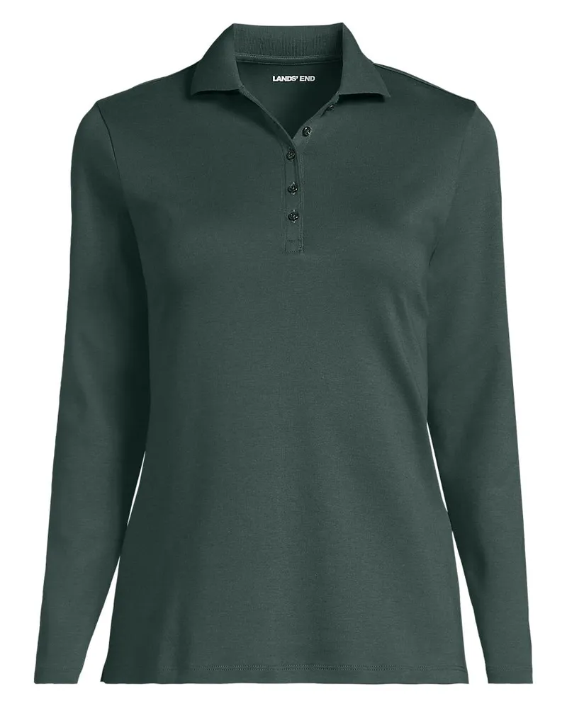 Lands' End Supima-Poloshirt mit langen Ärmeln, Damen, Größe plus, Grün, Baumwolle, by Grün
