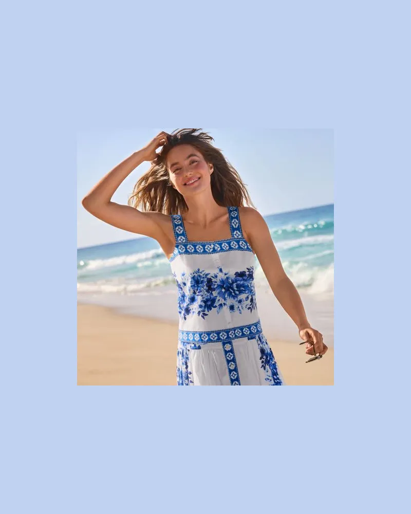 Lands' End Ärmelloses Popeline-Top mit Knopfleiste, Damen, Größe regular, Blau, Baumwolle, by Blau