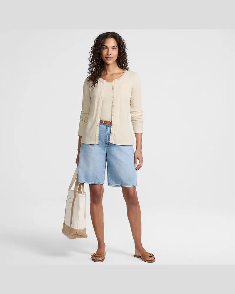 Lands' End Rippshirt mit durchgehender Knopfreihe, Damen, Größe regular, Weiß, Elasthan/Baumwoll-Mischung, by Weiß