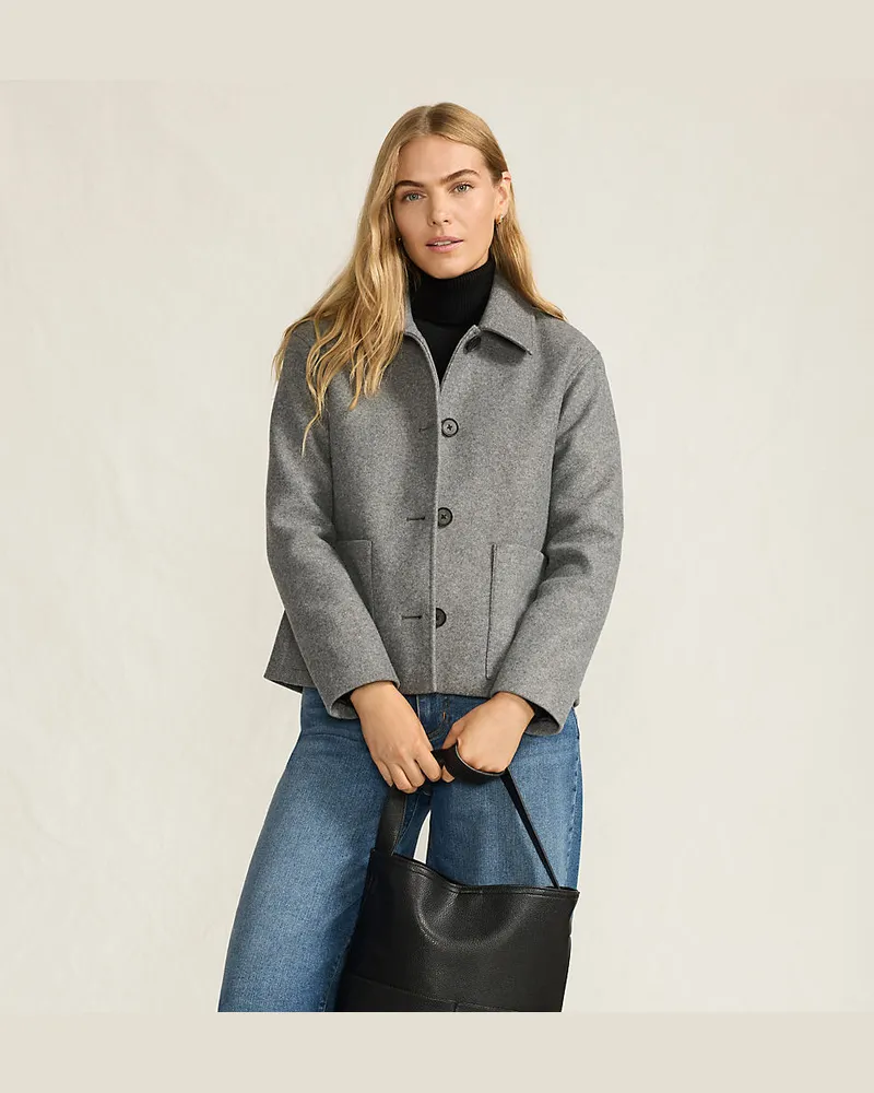 Lands' End Hemdjacke Wool Touch, Damen, Größe regular, Grau, Polyester, by Grau