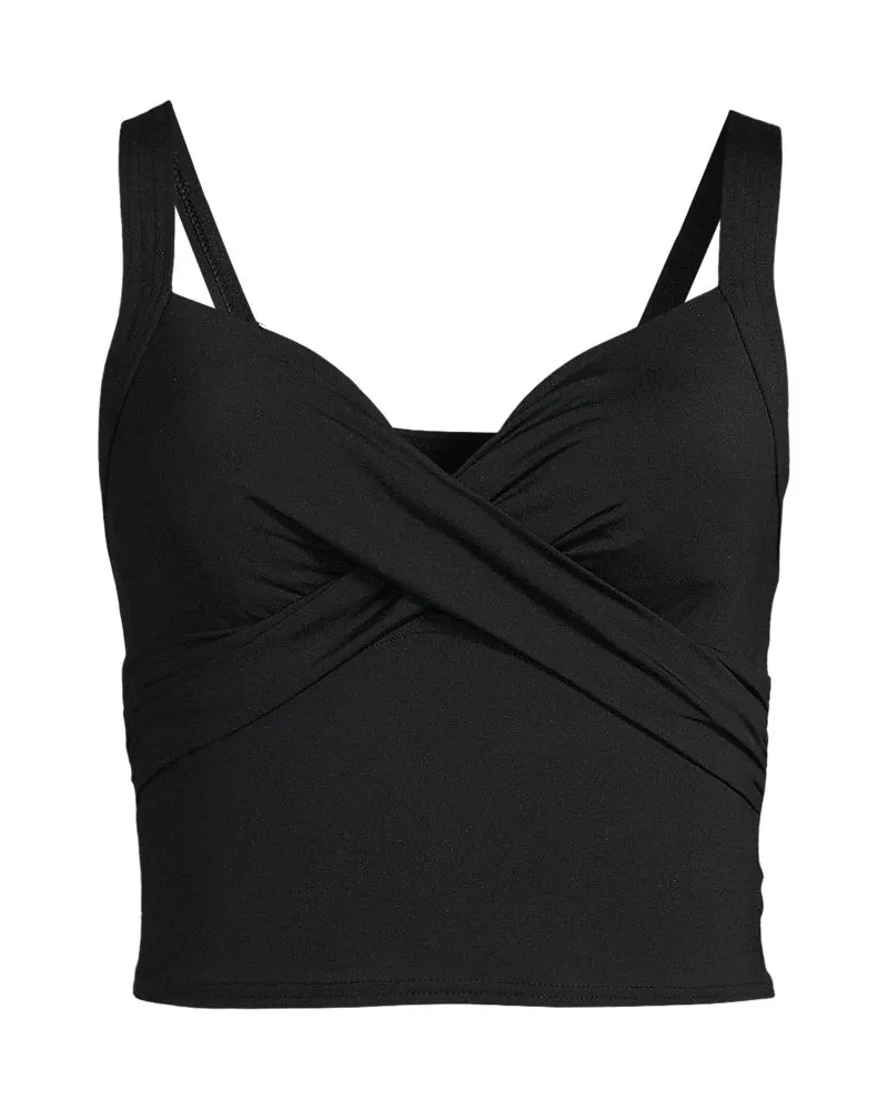 Lands' End Kurzes Tankinitop mit V-Ausschnitt, Damen, Größe plus, Schwarz, Elasthan/Nylon-Mischung, by Schwarz