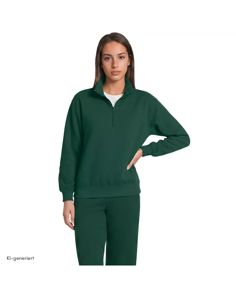 Lands' End Serious Sweats Pullover mit Reißverschluss, Damen, Größe regular, Grün, Baumwoll-Mischung/Polyester-Mischung, by Grün