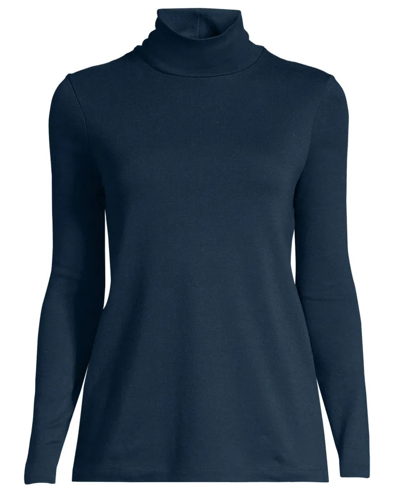 Lands' End Rollkragenshirt aus Supima, Damen, Größe regular, Blau, Baumwolle, by Blau