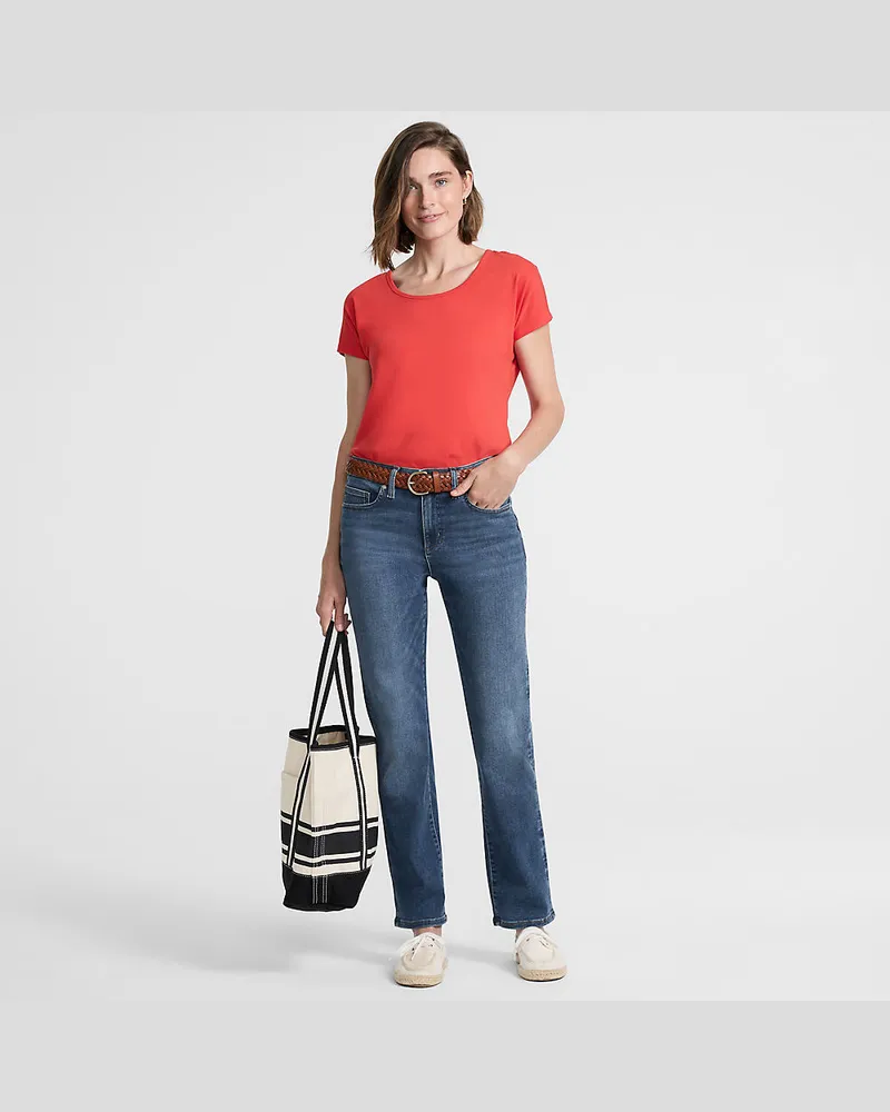 Lands' End All-Day CoolMax Straight Fit Jeans Mid Waist, Damen, Größe:34 regular, Blau, by Blau