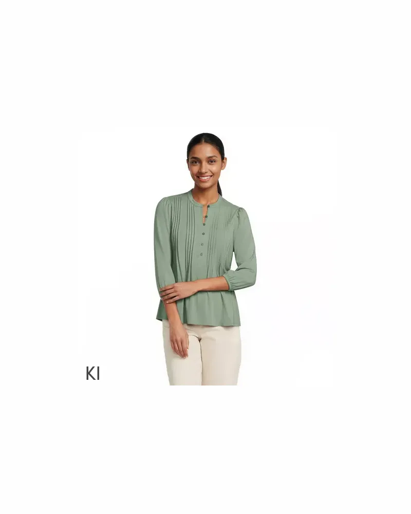 Lands' End Baumwolle/Modal-Biesenshirt mit 3/4-Ärmeln, Damen, Größe regular, Grün, Elasthan/Baumwoll-Mischung/Synthetic-blend, by Grün