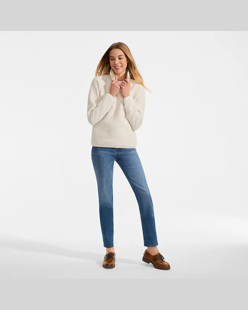 Lands' End Teddy-Pullover mit Druckknopf-Leiste, Damen, Größe regular, Weiß, by Weiß
