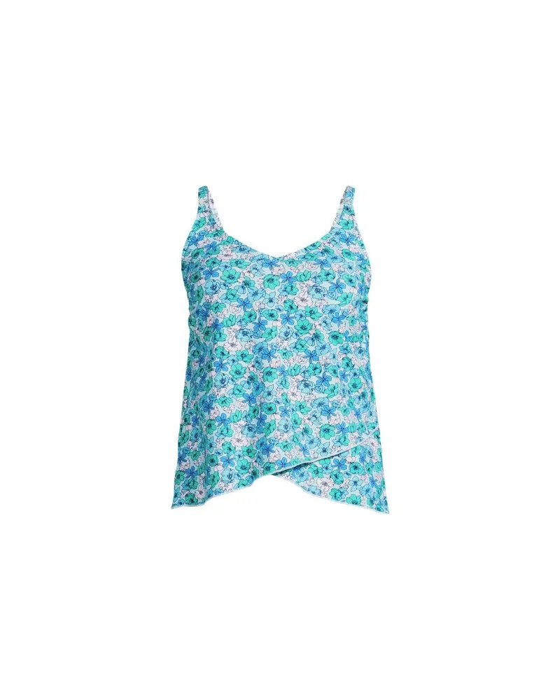 Lands' End Gemustertes Tankinitop mit Tulpensaum chlorresistent, Damen, Größe:32-34 regular, Blau, Nylon-Mischung, by Blau