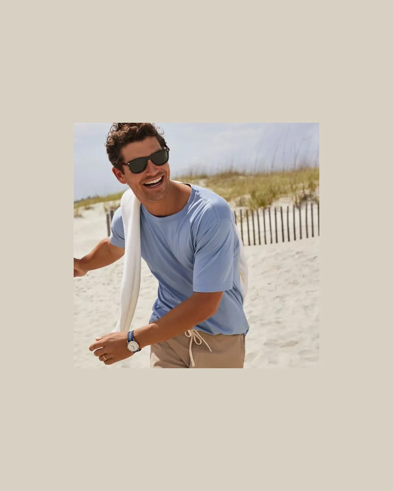 Lands' End Supima Kurzarm-Shirt mit Rundhalsausschnitt, Herren, Größe:48-50 regular, Blau, Baumwolle, by Blau