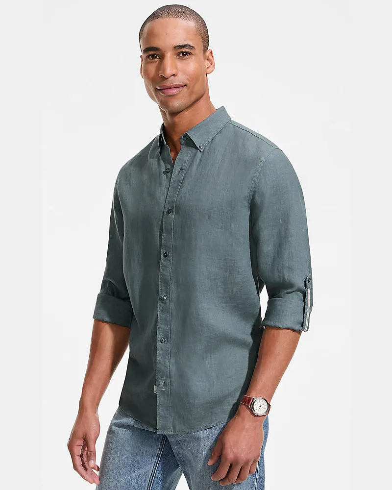 Lands' End Hemd aus reinem Leinen mit RollÃ¤rmeln, Herren, GrÃ¶ÃŸe regular, GrÃ¼n, Leinen, by Grã¼n