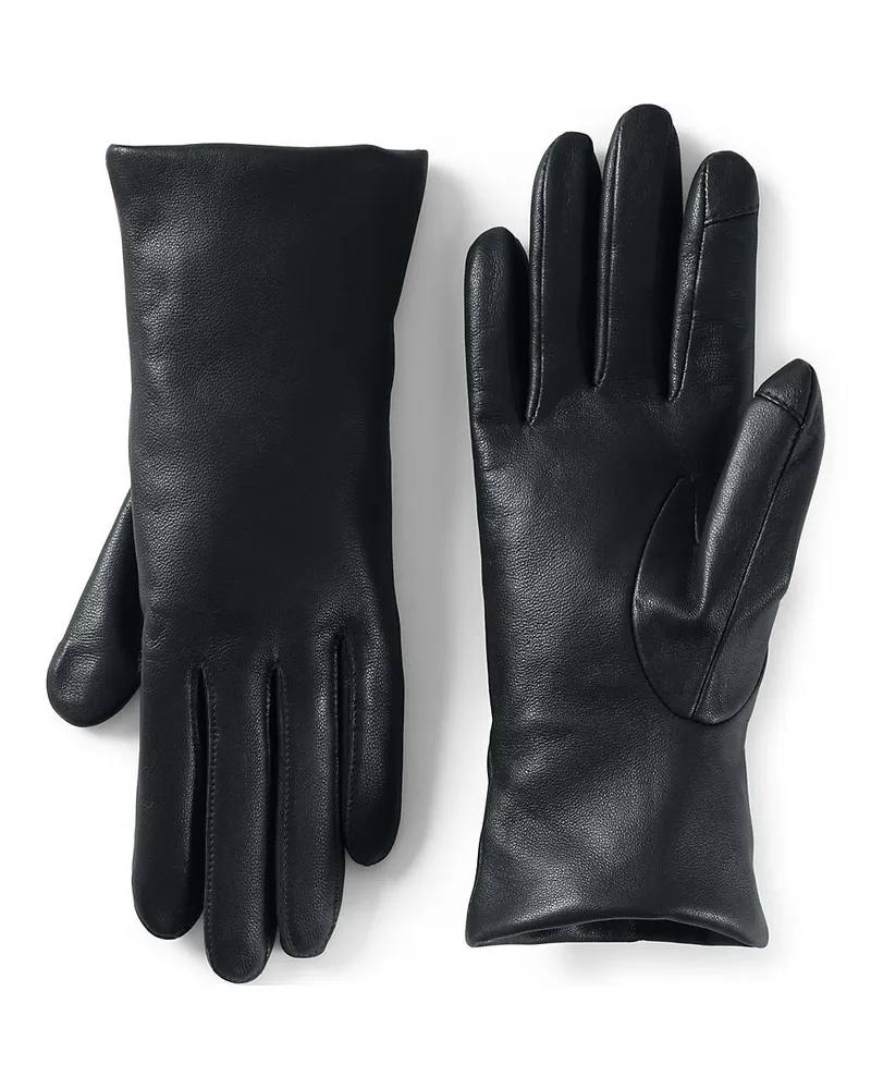 Lands' End Lederhandschuhe mit Kaschmirfutter, Damen, Größe regular, Schwarz, Kaschmir/Leder, by Schwarz