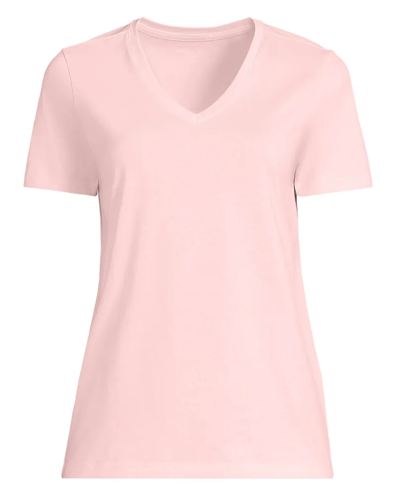 Lands' End Supima Kurzarm-Shirt mit V-Ausschnitt, Damen, Größe petite, Pink, Baumwolle, by Pink