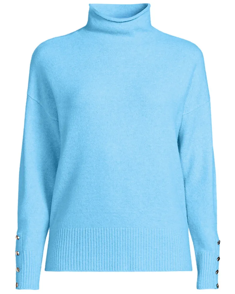 Lands' End Soft Touch Stehkragenpullover mit Ärmelknöpfen, Damen, Größe regular, Blau, Polyacryl/Woll-Mischung/Nylon-Mischung, by Blau