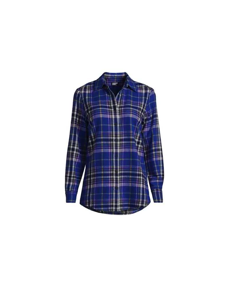Lands' End Boyfriend-Bluse aus Flanell, Damen, Größe plus, Blau, Baumwolle, by Blau