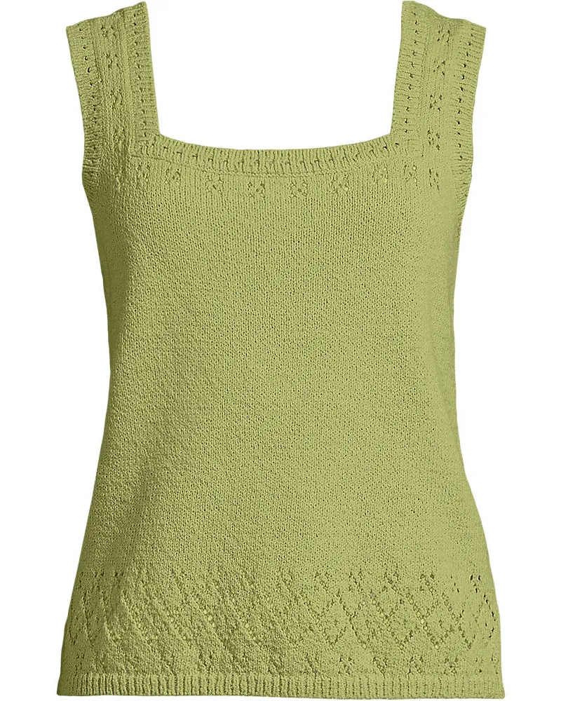 Lands' End Feinstrick-Top mit Ajourdetails, Damen, Größe regular, Grün, Baumwoll-Mischung/Polyester-Mischung, by Grün