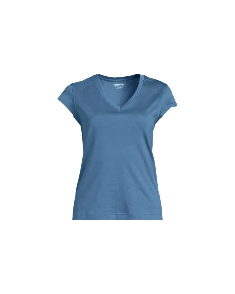 Lands' End Supima-Shirt mit V-Ausschnitt und Kappärmeln, Damen, Größe plus, Blau, by Blau