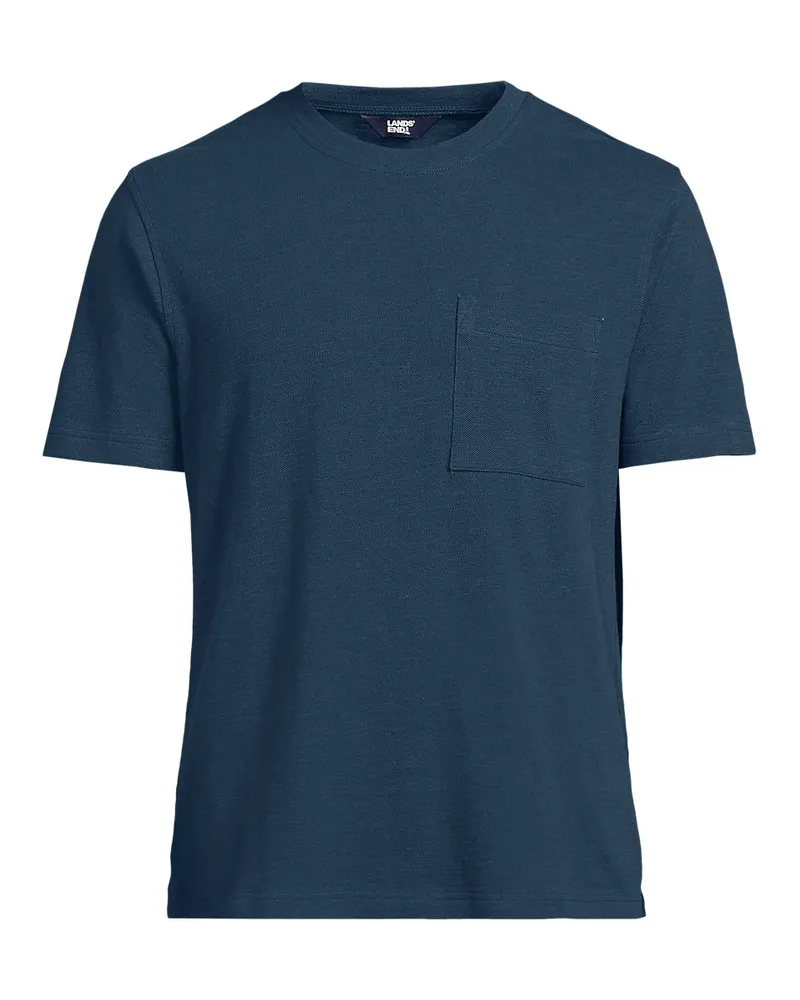 Lands' End Kurzarm-Shirt aus Baumwoll-/Leinenmix, Herren, Größe regular, Blau, Baumwolle/Leinen, by Blau