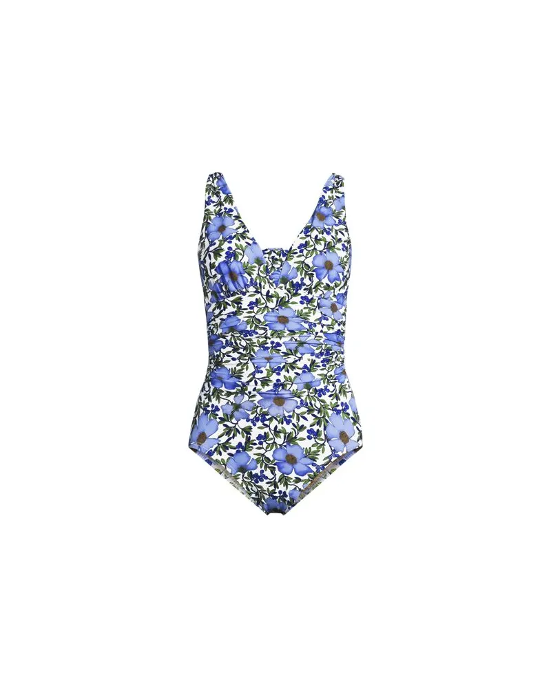 Lands' End Shape-Badeanzug mit V-Ausschnitt und verstellbaren Trägern SLENDER, Damen, Größe plus, Weiß, Nylon-Mischung, by Weiß
