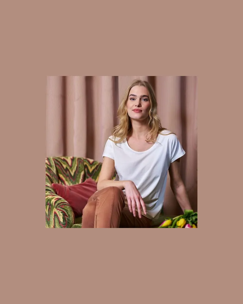 Lands' End Shirt aus Baumwolle/Modal-Mix mit Ballett-Ausschnitt, Damen, Größe:44-46 petite, Weiß, Baumwolle Modal, by Weiß