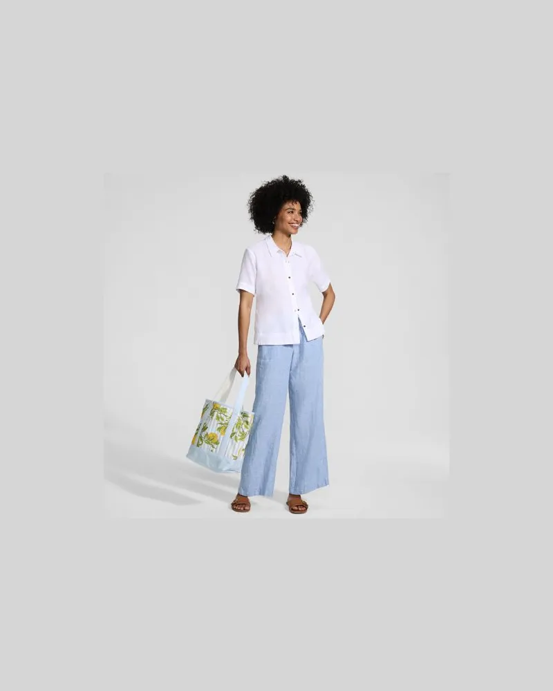 Lands' End Weite Premium Reinleinen-Schlupfhose, Damen, Größe regular, Blau, Leinen, by Blau