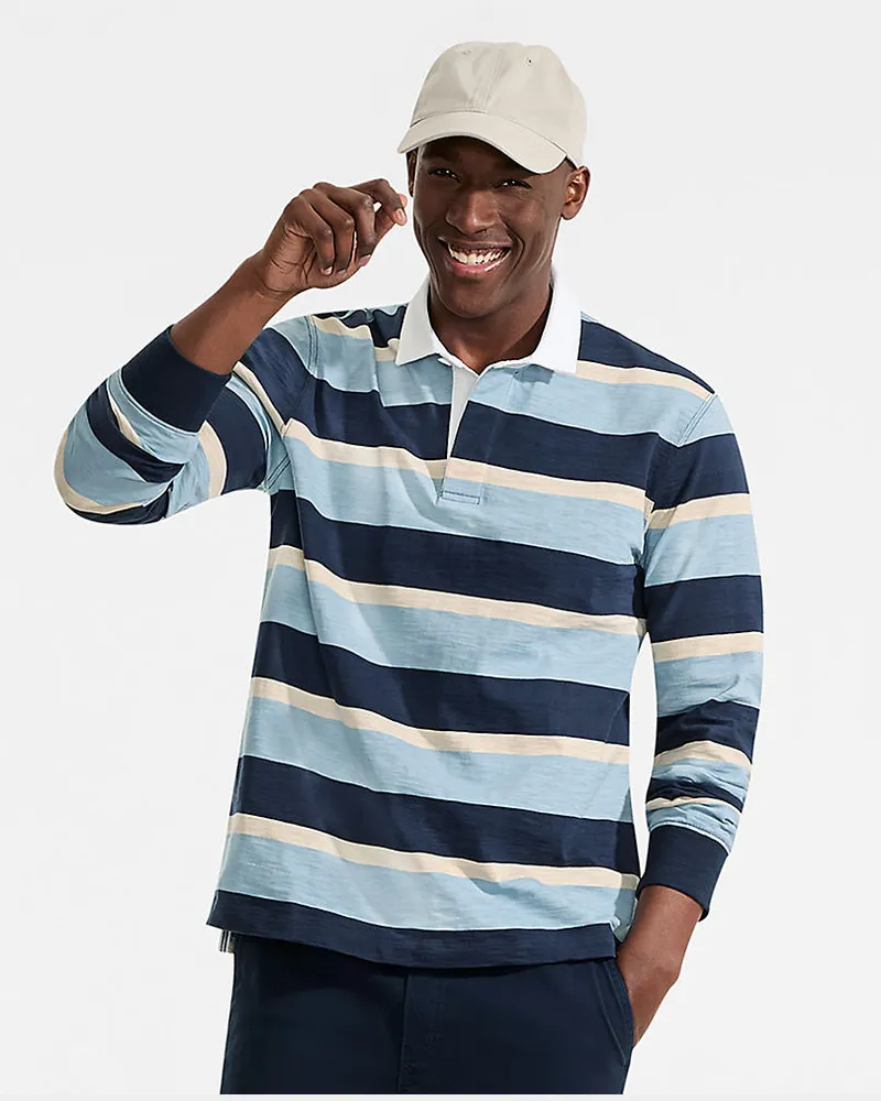 Lands' End Langärmeliges Flammgarn-Rugbyshirt, Herren, Größe regular, Blau, Baumwolle, by Blau