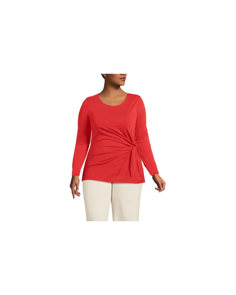 Lands' End Langarmshirt mit Knotendetail aus Baumwolle/Modal-Mix, Damen, Größe plus, Orange, Elasthan/Polyester-Mischung, by Orange