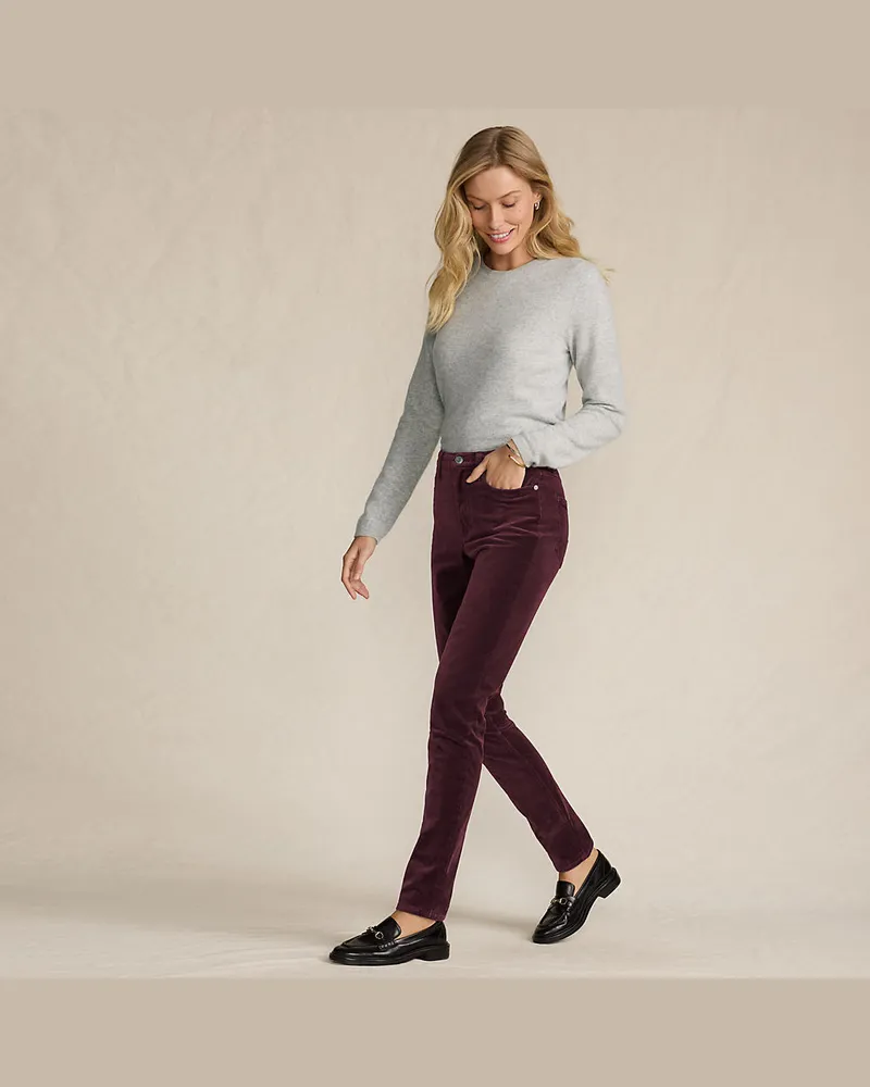 Lands' End Slim Fit Samthose High Waist, Damen, Größe regular, Rot, Baumwoll-Mischung, by Rot