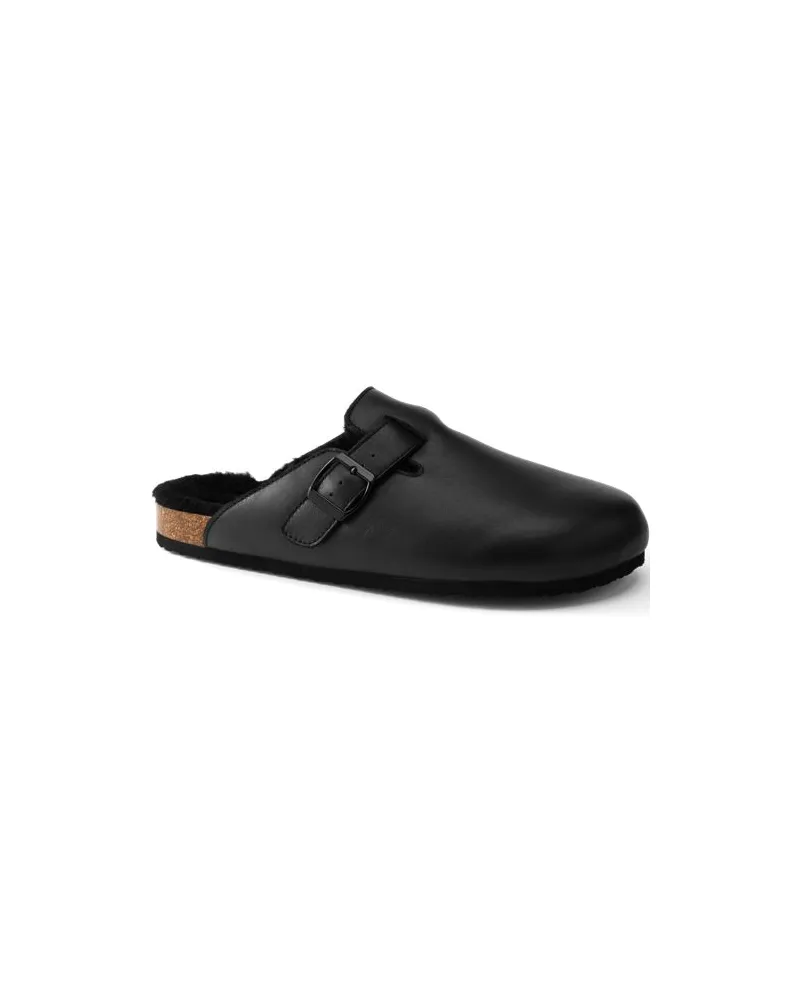 Lands' End Pantoffeln aus Leder mit Schnalle, Herren, Größe regular, Schwarz, Leder, by Schwarz