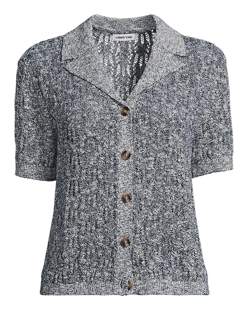Lands' End Soft Ease Ajour-Cardigan mit Leinen, Damen, Größe regular, Blau, Baumwolle/Leinen/Nylon, by Blau