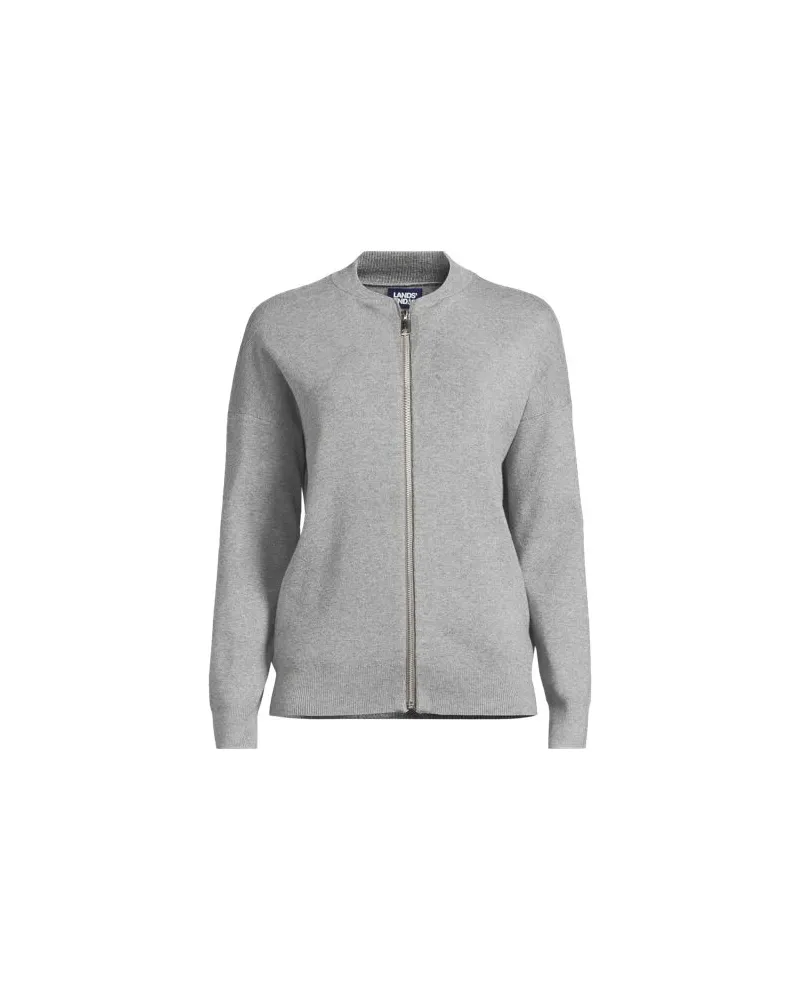 Lands' End Feinstrick-Bomberjacke, Damen, Größe:44-46 regular, Grau, Polyester/Viskose, by Grau