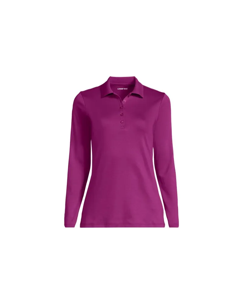 Lands' End Supima-Poloshirt mit langen Ärmeln, Damen, Größe regular, Pink, Baumwolle, by Pink