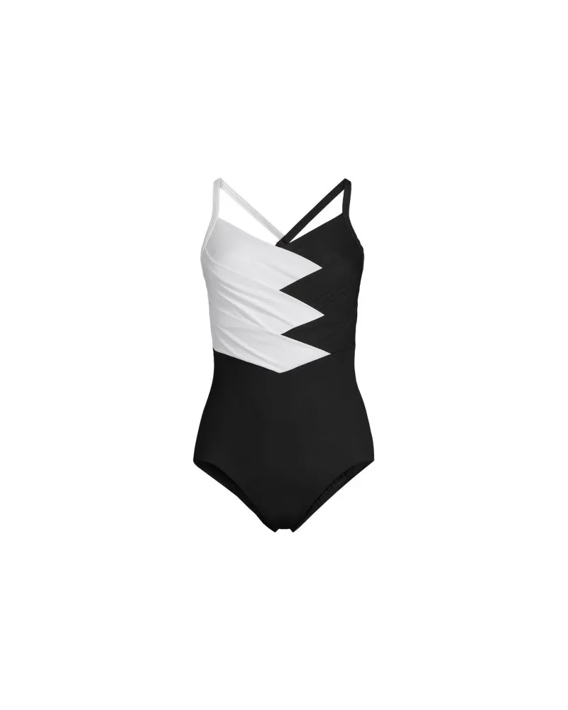 Lands' End Shape-Badeanzug SLENDER mit Webdetail, Damen, Größe plus, Schwarz, Elasthan/Nylon-Mischung, by Schwarz