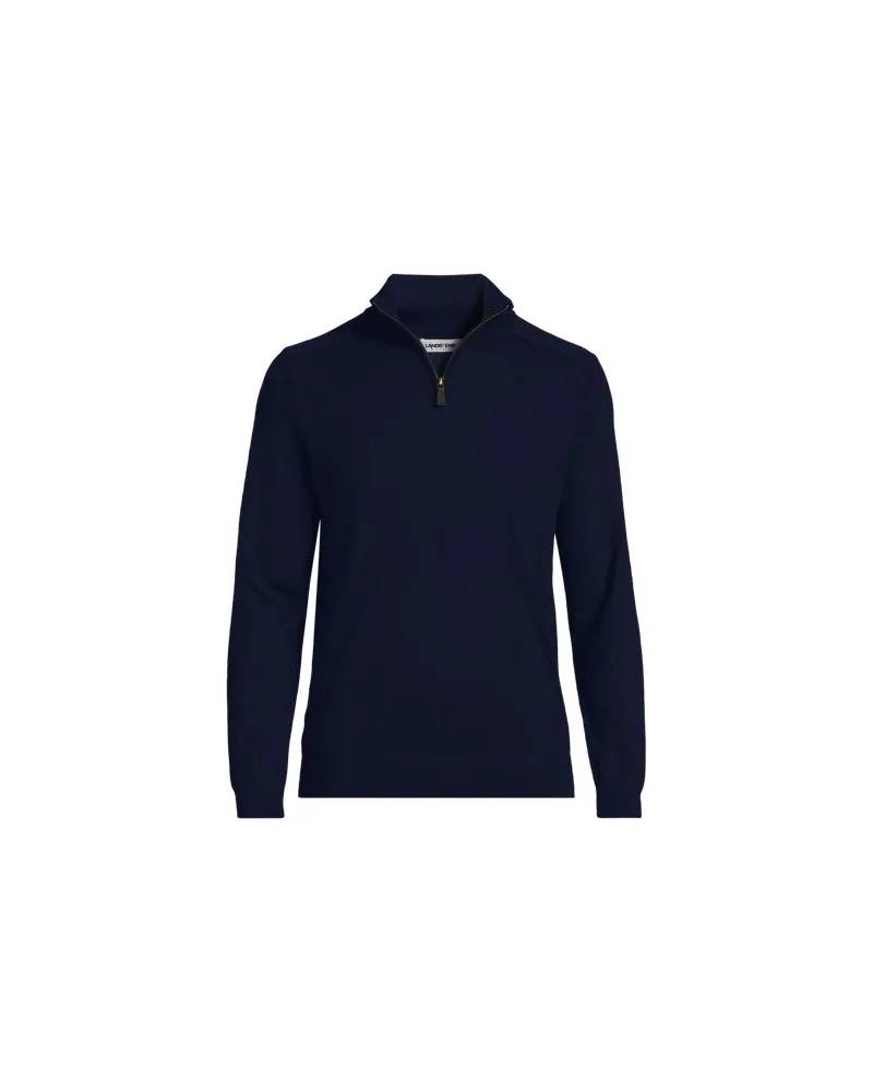Lands' End Merino-Pullover mit Reißverschluss, Herren, Größe regular, Blau, Wolle, by Blau