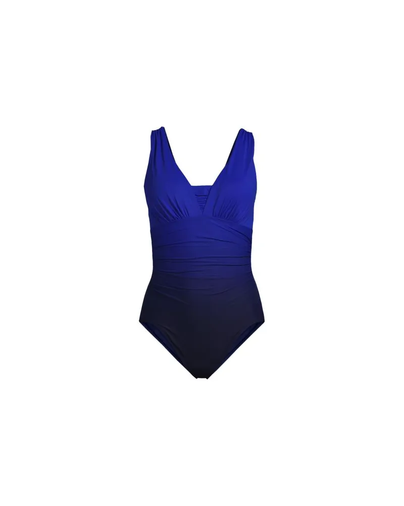 Lands' End Shape-Badeanzug mit V-Ausschnitt SLENDER in Lang- & Plus-Größe, Damen, Größe plus, Blau, Elasthan/Nylon-Mischung, by Blau