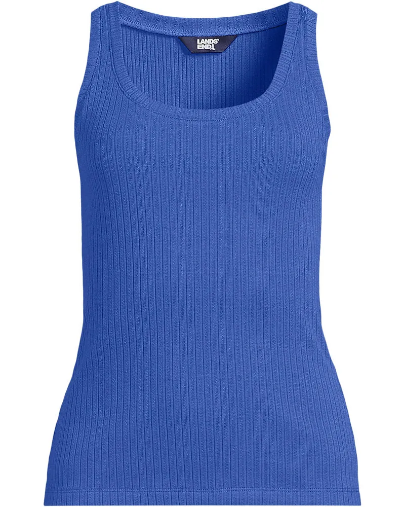 Lands' End Ärmelloses Ajour-Top, Damen, Größe regular, Blau, Elasthan/Baumwoll-Mischung, by Blau