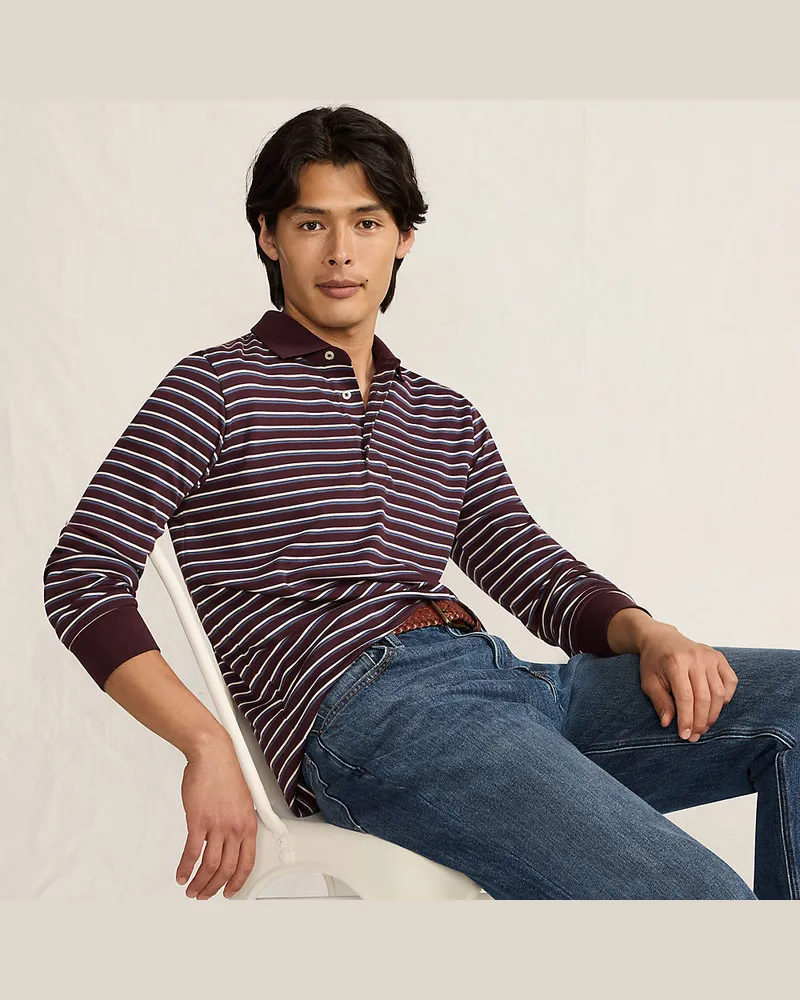 Lands' End Supima Langarm-Polo, Classic Fit, Herren, Größe regular, Rot, Baumwolle, by Rot