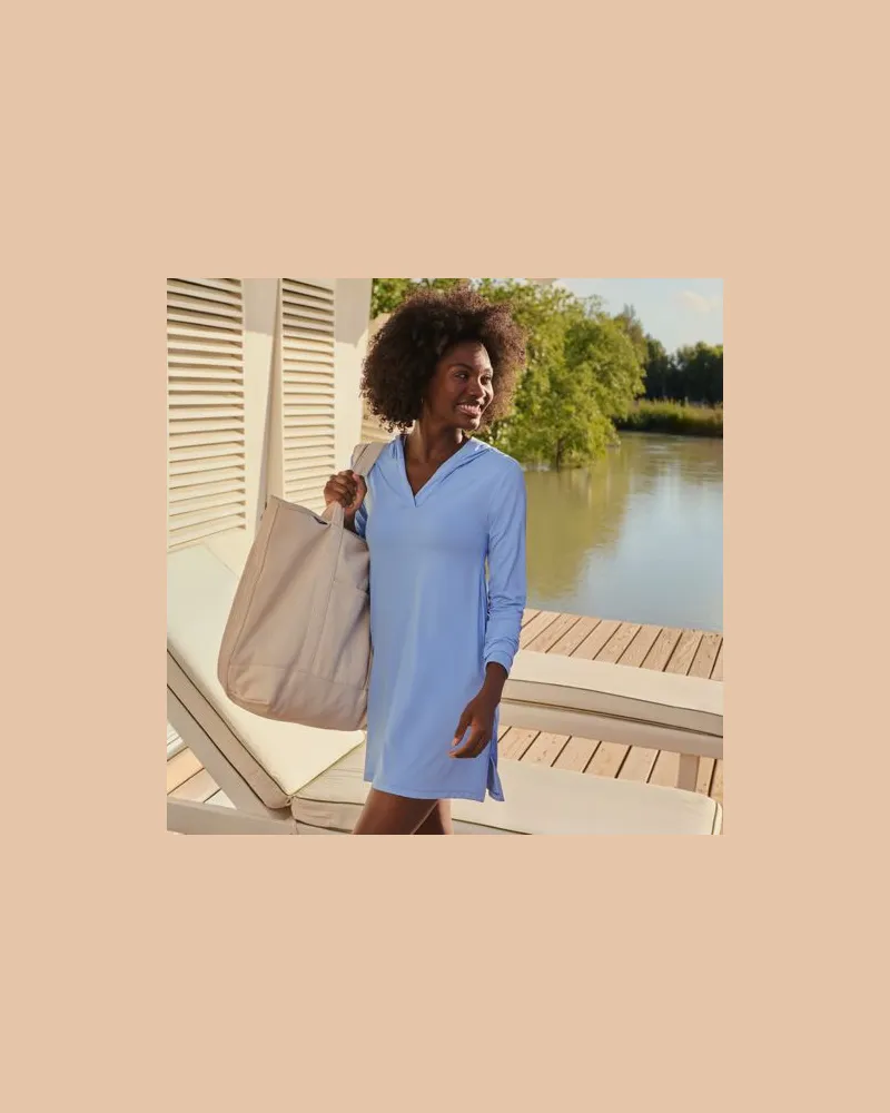 Lands' End Langes Kapuzen-Badeshirt, Damen, Größe regular, Blau, Nylon-Mischung, by Blau